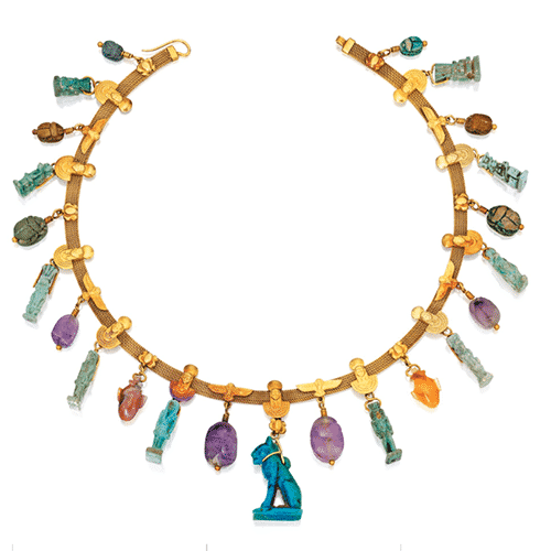 Egyptian Revival Faience, Steatite and Colored Stone Necklace, Jules Wiese, c.1870. Photo Courtesy of Sotheby's.
