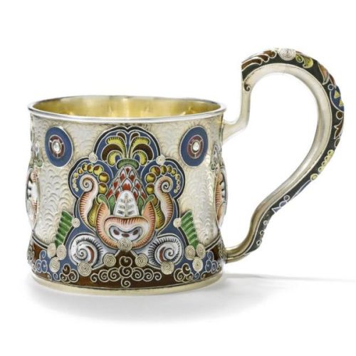 Fabergé's Silver, Enamel and Plique-à-Jour Tea Glass Holder, c.1910.