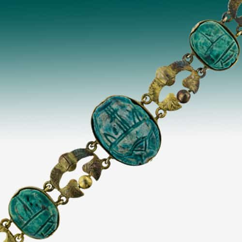 Egyptian Revival Faience Scarab Bracelet.