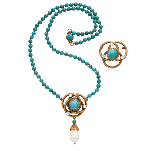 Coco Chanel Faux Pearl, Turquoise and Rhinestone Necklace.