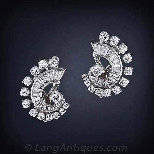 Mid-Century Convertible Diamond Earrings/Clip Brooches.
