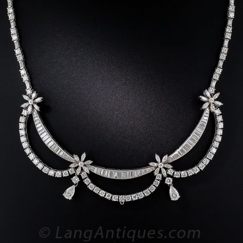 Diamond, Platinum Swag Necklace