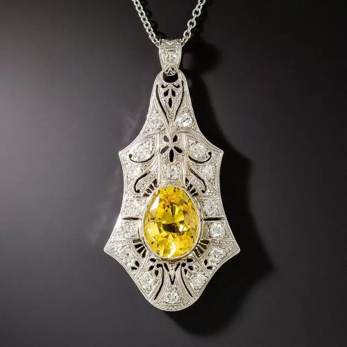 Pendant with 8.00 ct. Yellow Sapphire and Diamonds.