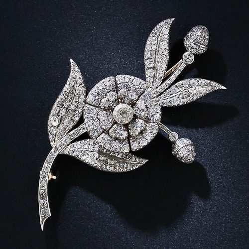 Top View of Georgian En Tremblant Diamond Flower Brooch.