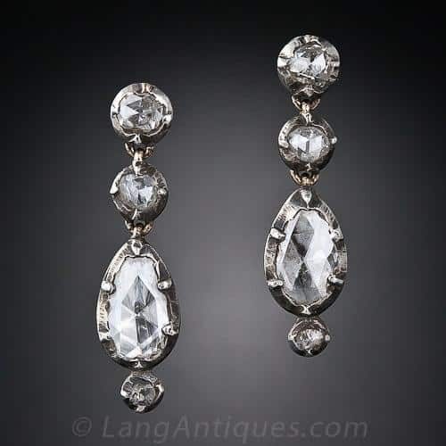 Georgian Rose Cut Diamond Silver Earrings. c.1800.