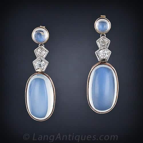 Pair of Moonstone Earrings Exhibiting Girasol.