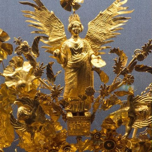 Detail of the Crown - Golden Decorated Crown, Funerary or Marriage Material, 370–360 BC. From a Grave in Armento (Campania)