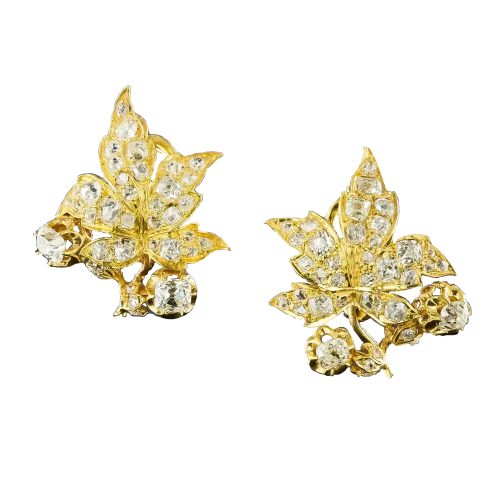 Diamond Leaf Motif Earrings.
