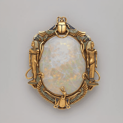 Egyptian Revival Opal & Enamel Brooch, Marcus & Co., c.1900.