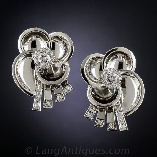 Mid-Century White Gold and Diamond Earclips
