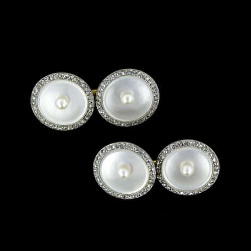 Art Deco Mother-of-Pearl and Pearl Cuff Links.