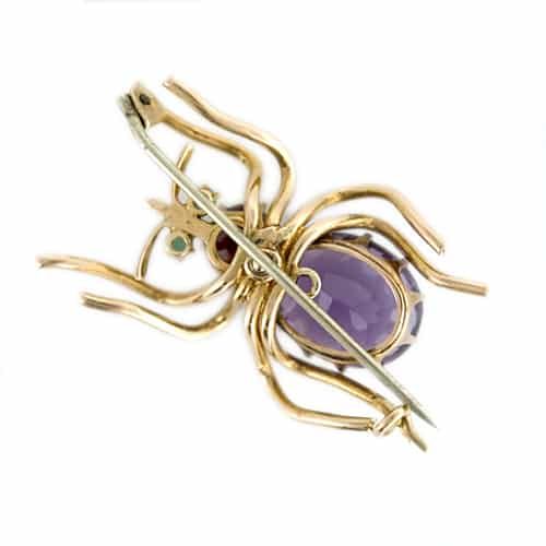 Reverse View of Antique Amethyst and Garnet Spider Brooch Featuring the Pinstem.