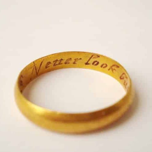 Posy Ring Inscribed Neuer(sic) Look but Remember A S, c.17th-18th Century.