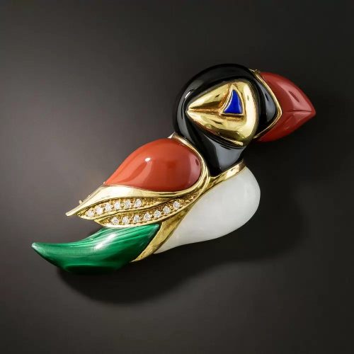 Vintage 1990s Multi-Stone Puffin Brooch