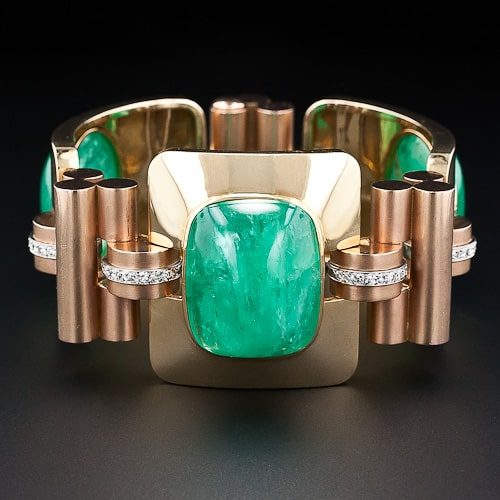 Retro Cabochon Emerald Gold Bracelet.