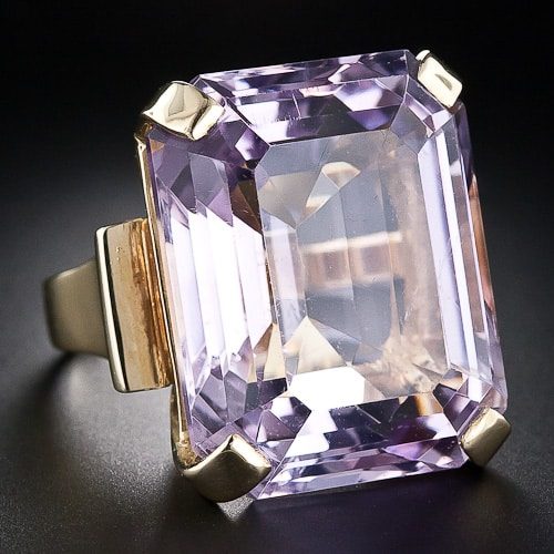 Retro 70ct. Kunzite Ring with Bold Gold Mount.