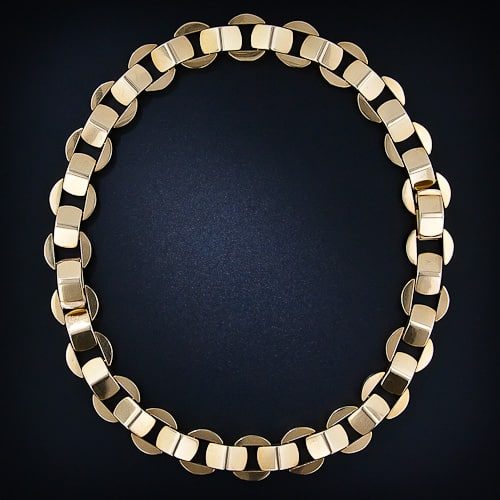Retro Gold Architectural Link Necklace. Converts to a Pair of Bracelets.