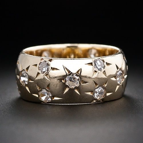 Retro Star-Set Diamond and Yellow Gold Band.