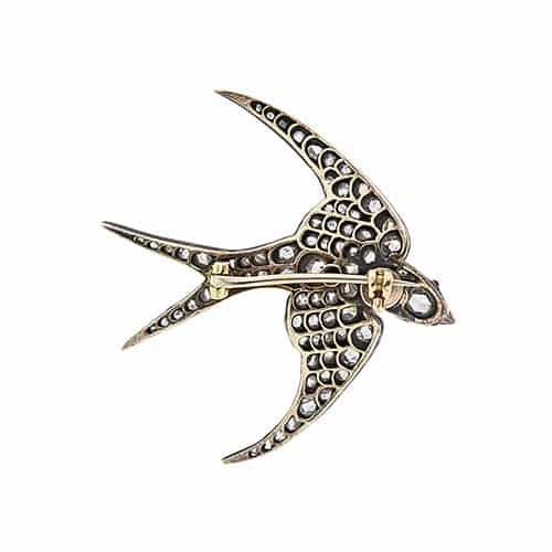 Reverse of a Victorian Diamond Swallow Pin Demonstrating À jour.