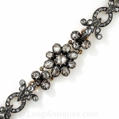 Antique French Rose-Cut Diamond Floral Bracelet.