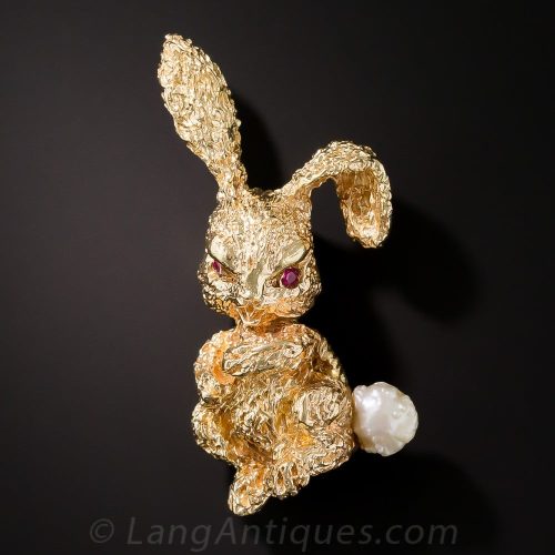Ruser Pearl and Gold Bunny Brooch.