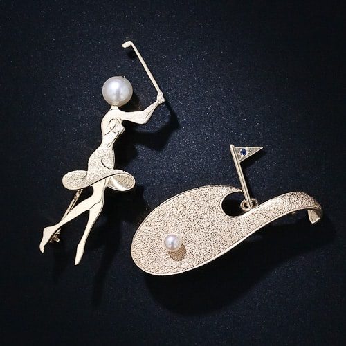 Pair of Ruser Yellow Gold and Pearl Golf Pins.