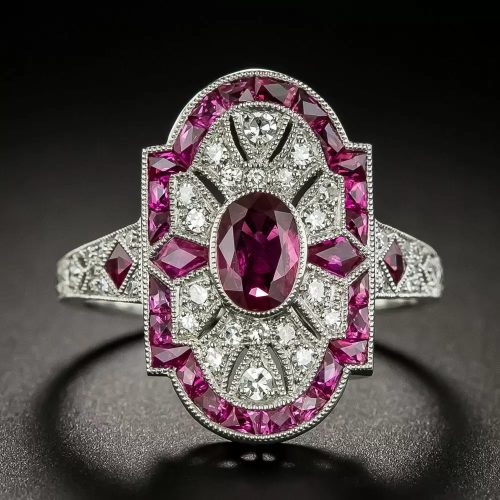 Art Deco-Style Ruby and Diamond Ring.