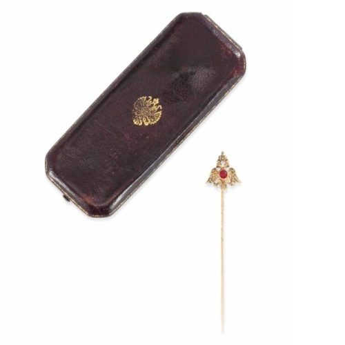 Imperial Presentation Garnet Tie-Pin, Fabergé, Alfred Thielemann, c.1908-1917. Photo Courtesy of Christie’s. Imperial Presentation Garnet Tie-Pin, Fabergé, Alfred Thielemann, c.1908-1917. Photo Courtesy of Christie's.