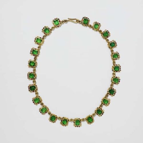 Seventeenth Century Spanish Gold, Enamel and Green Glass Necklace.