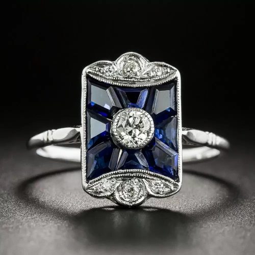 Art Deco Diamond and Synthetic Sapphire Ring.