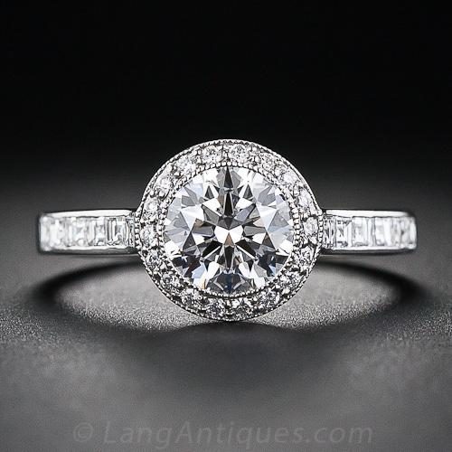 Tiffany & Co. Contemporary Classic Engagement Ring with a Diamond Halo and Square-Cut Diamond Shank.