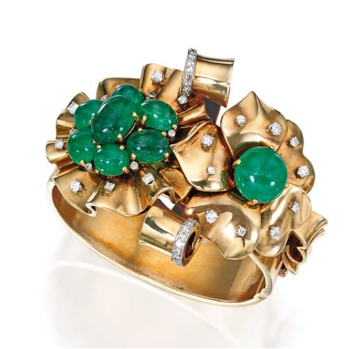 Trabert_&_Hoeffer-Mauboussin_Reflection_Gold_Emerald_Bracelet Trabert & Hoeffer-Mauboussin "Reflection" Emerald Bracelet. c.1940.