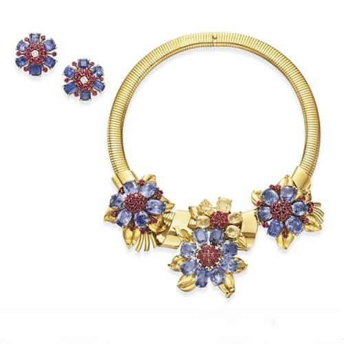 Van Cleef & Arpels Retro Colored Sapphire and Ruby Necklace.