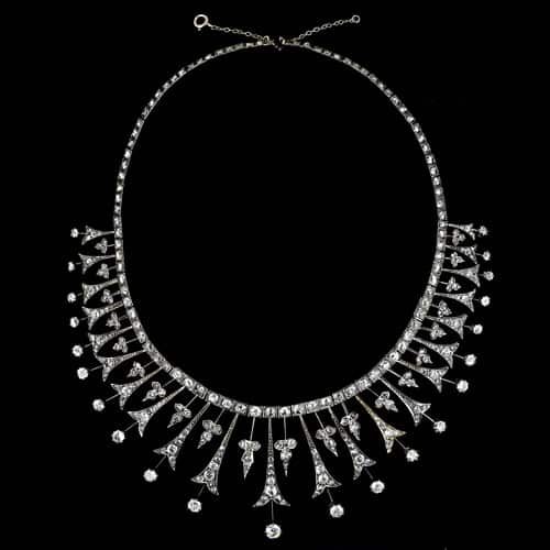 Victorian Diamond Fringe Necklace in Silver Over Gold.