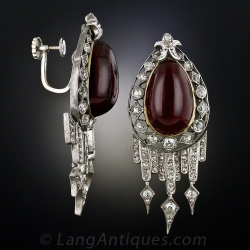 Screw-Back on a Pair of Victorian Garnet and Diamond Earrings.
