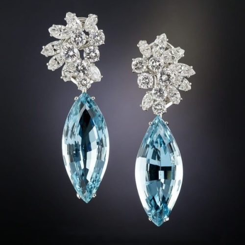 Diamond and Aquamarine Day and Night Earrings.