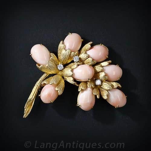 Peau d’Ange Coral and Diamond Brooch.