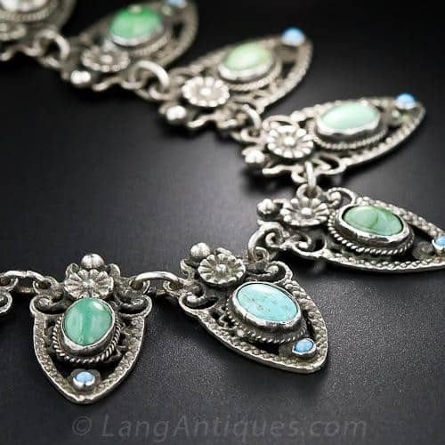 Antique Austro-Hungarian .800 Silver & Turquoise Necklace
