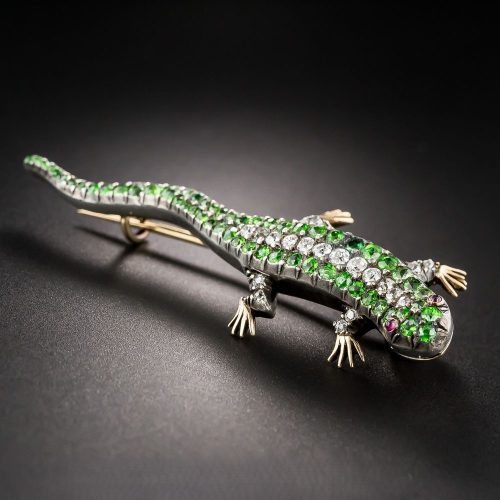 Antique Demantoid Garnet & Diamond Salamander. Antique Demantoid Garnet & Diamond Salamander.