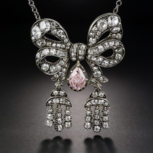 Victorian Pink Diamond Bow Necklace.