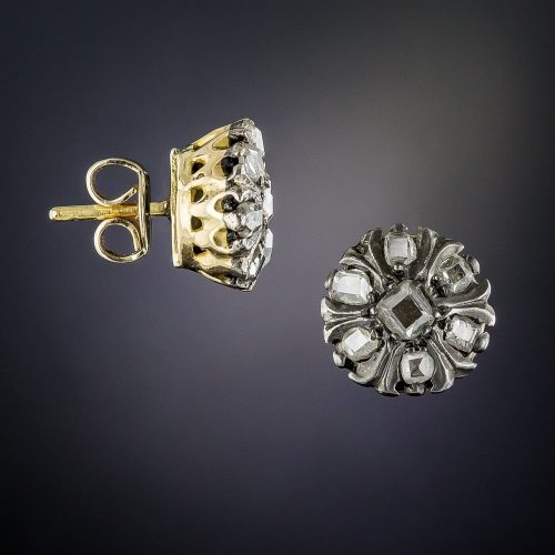 Antique Silver-Topped Gold Diamond Earrings