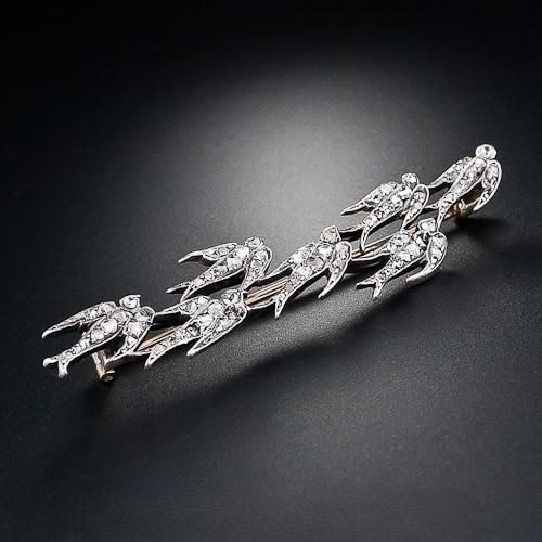 Victorian Flock of Birds Diamond Bar Brooch. Victorian Flock of Birds Diamond Bar Brooch.