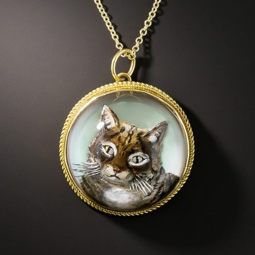 Antique Reverse Crystal Cat Intaglio.