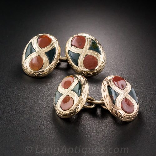 Antique Agate and Rose Gold Cuff Links. Antique Agate and Rose Gold Cuff Links.