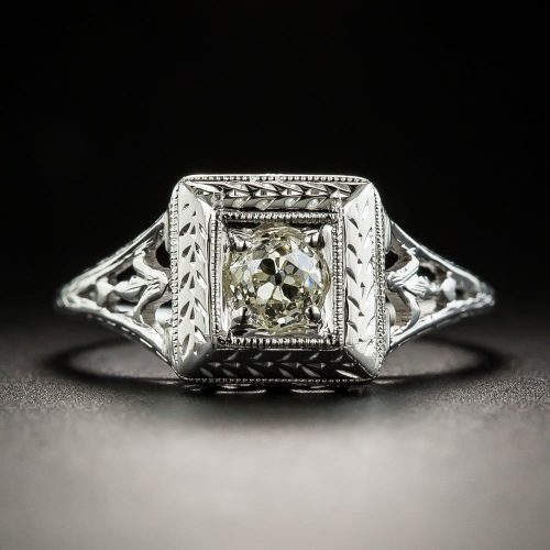 Art Deco Diamond Ring. Note the Bright Cutting Surrounding the Diamond.
