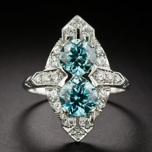Art Deco Blue Zircon and Diamond Dinner Ring. Art Deco Blue Zircon and Diamond Dinner Ring.