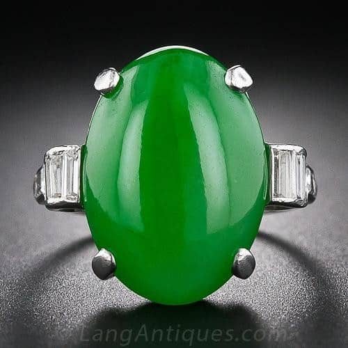 Art Deco Jade and Diamond Platinum Ring.