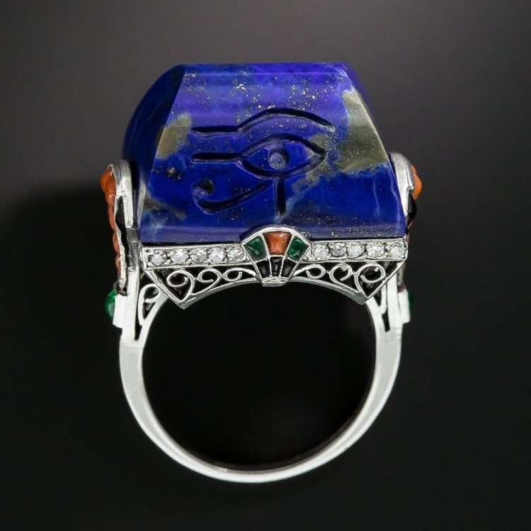Art Deco Egyptian Revival Lapis Lazuli Ring.