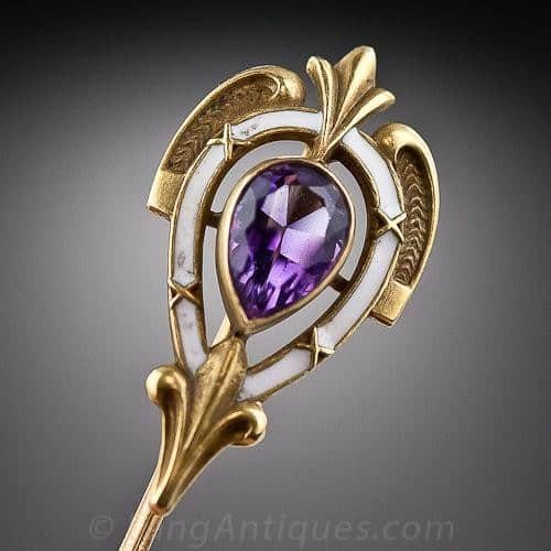 Art Nouveau Amethyst and Enamel Stickpin.