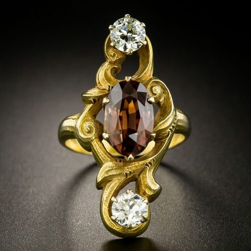 Art Nouveau Brown Zircon and Diamond Dinner Ring. Art Nouveau Brown Zircon and Diamond Dinner Ring.